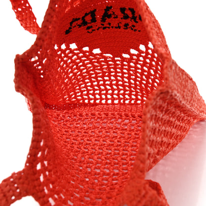 Prada Yarn Raffia Effect Crochet Logo Embroidered Tote Bag Arancio 5 of 9