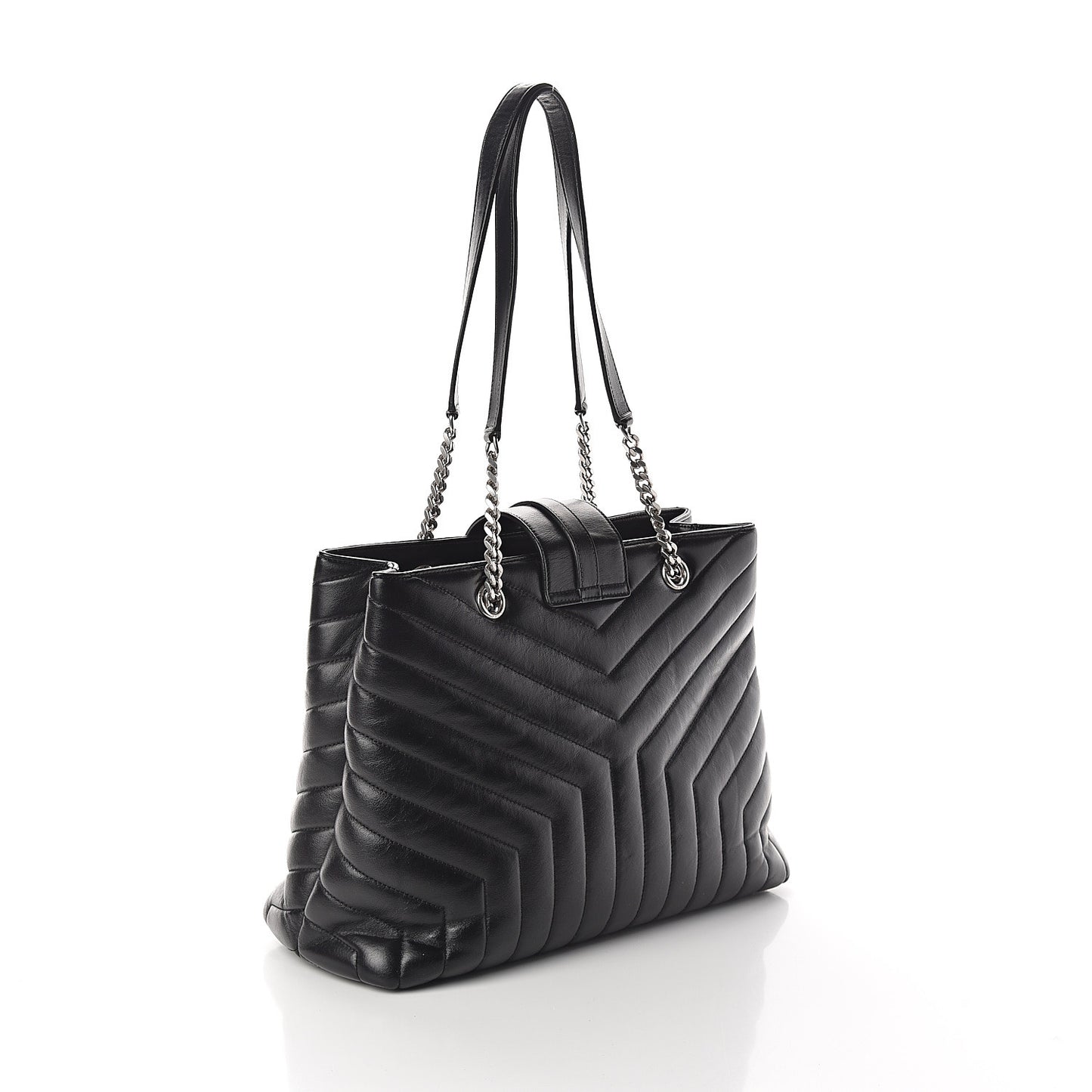 Calfskin Y Quilted Monogram Large Loulou Shopper Black