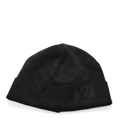 Louis Vuitton Wool Bonnet Petit Damier Beanie Hat Black Brown 1 of 6