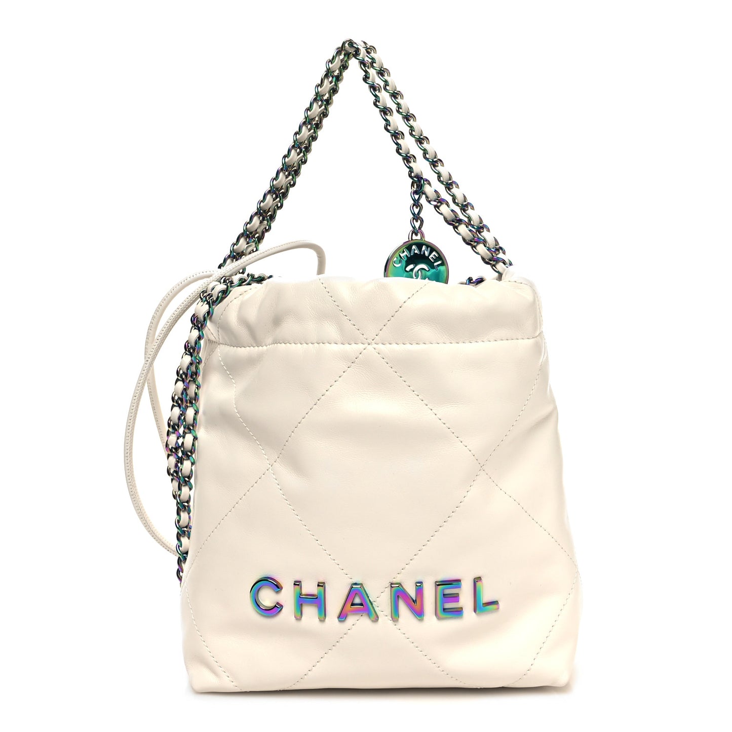 Shiny Calfskin Quilted Rainbow Mini Chanel 22 White