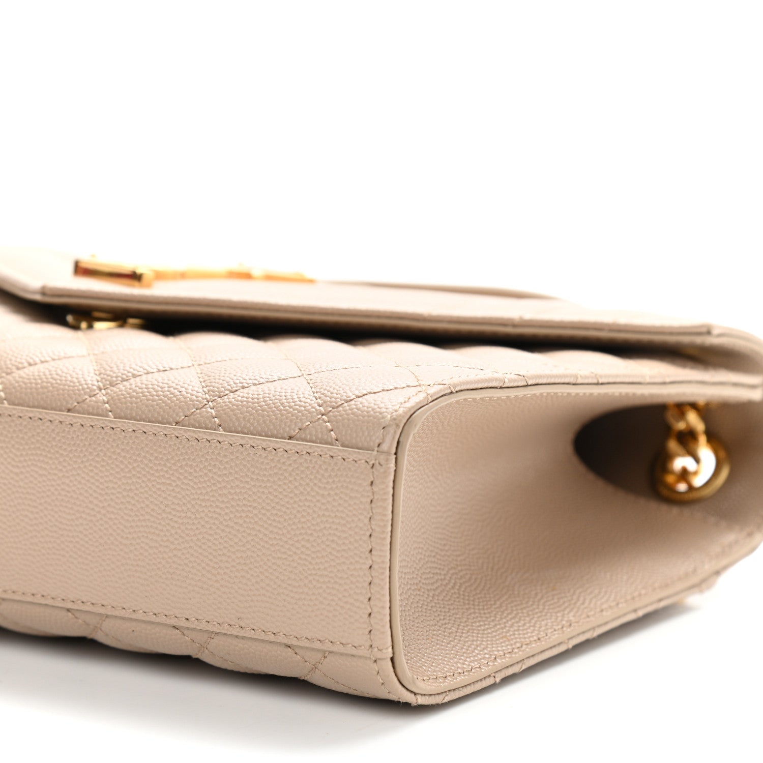 Saint Laurent Grain De Poudre Textured Mixed Matelasse Medium Triquilt Monogram Satchel Dark Beige 9 of 9