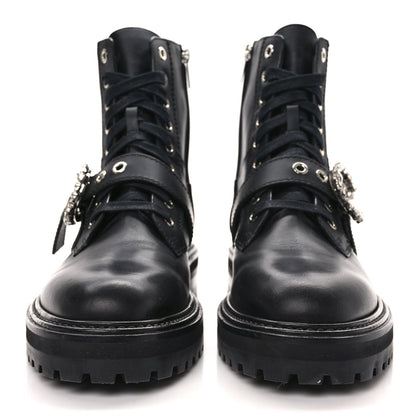 Jimmy Choo Calfskin Crystal Embellished Cora Flat Combat Boots 40 Black 2 of 7