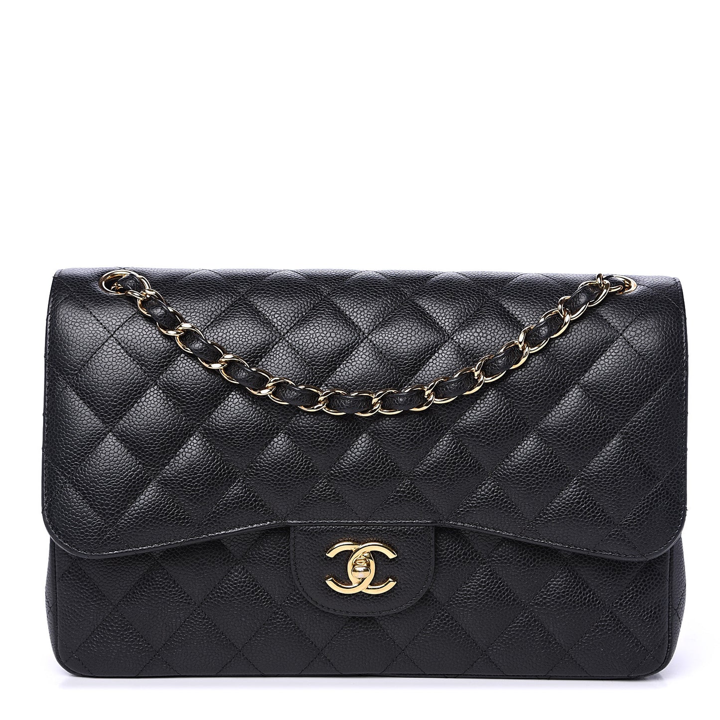 Caviar Quilted Jumbo Double Flap Black