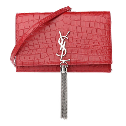 Saint Laurent Calfskin Crocodile Embossed Kate Monogram Tassel Chain Wallet Red 1 of 8