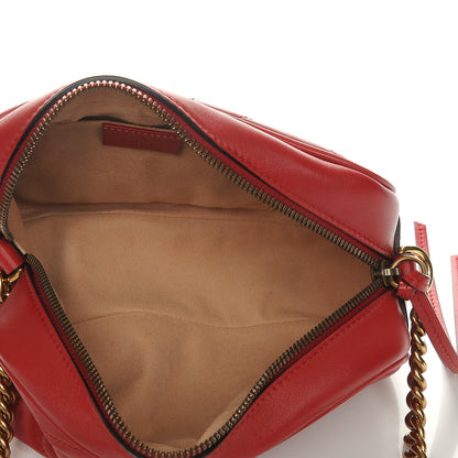 Gucci Calfskin Matelasse Small GG Marmont Chain Shoulder Bag Hibiscus Red 5 of 7