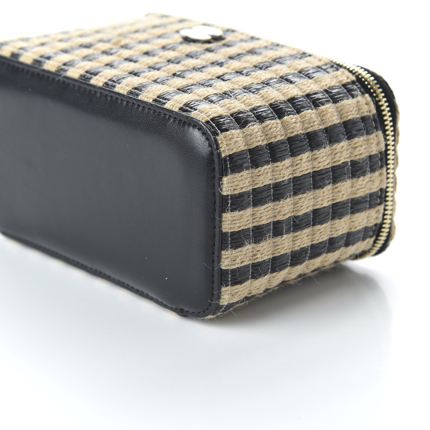 Chanel Raffia Jute Striped Small Vanity Case With Chain Black Beige 7 of 11
