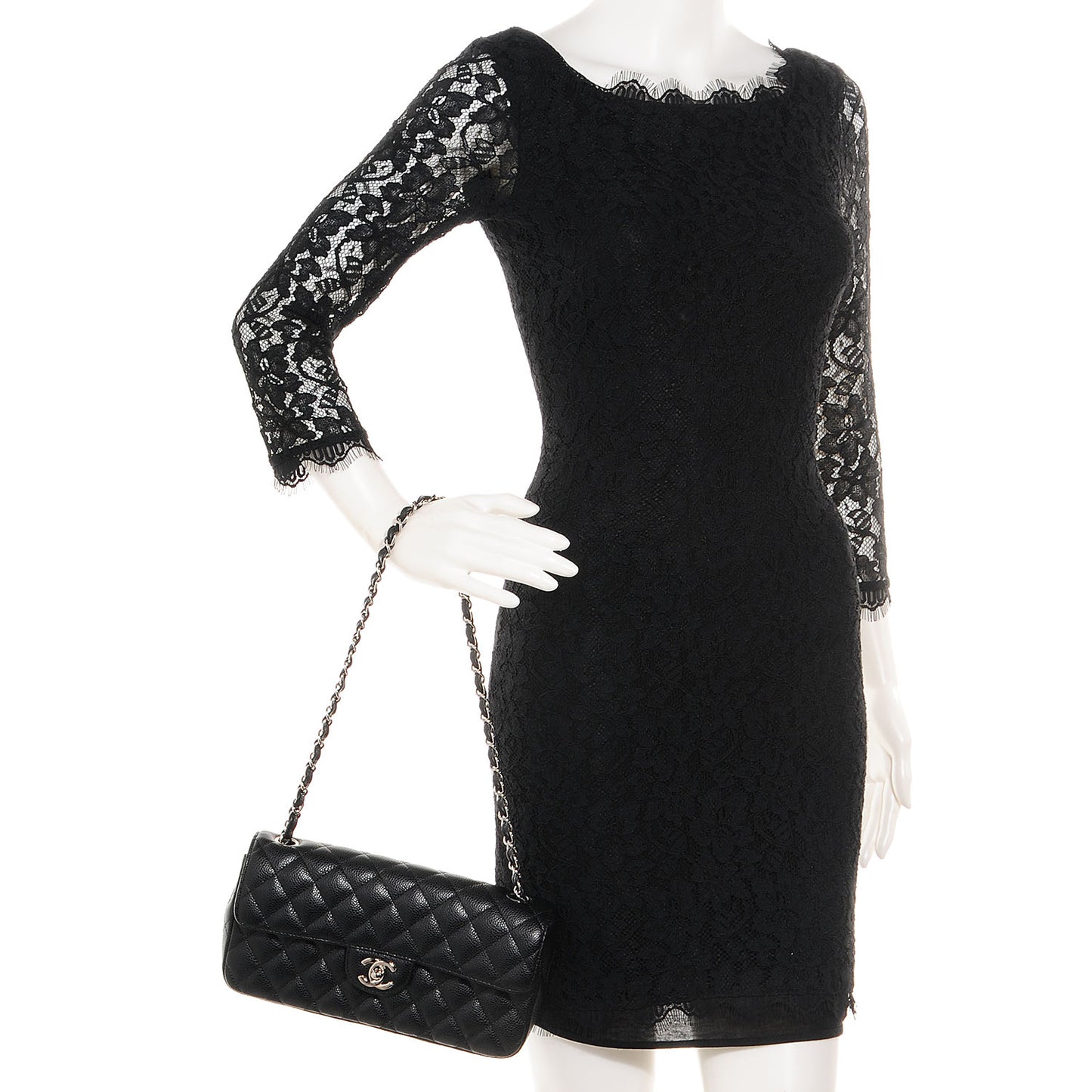 Caviar East West Flap Bag Black