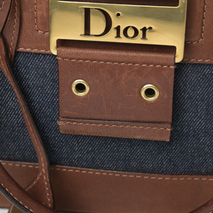 Christian Dior Denim Calfskin Street Chic Top Handle Bag Blue Brown 16 of 17
