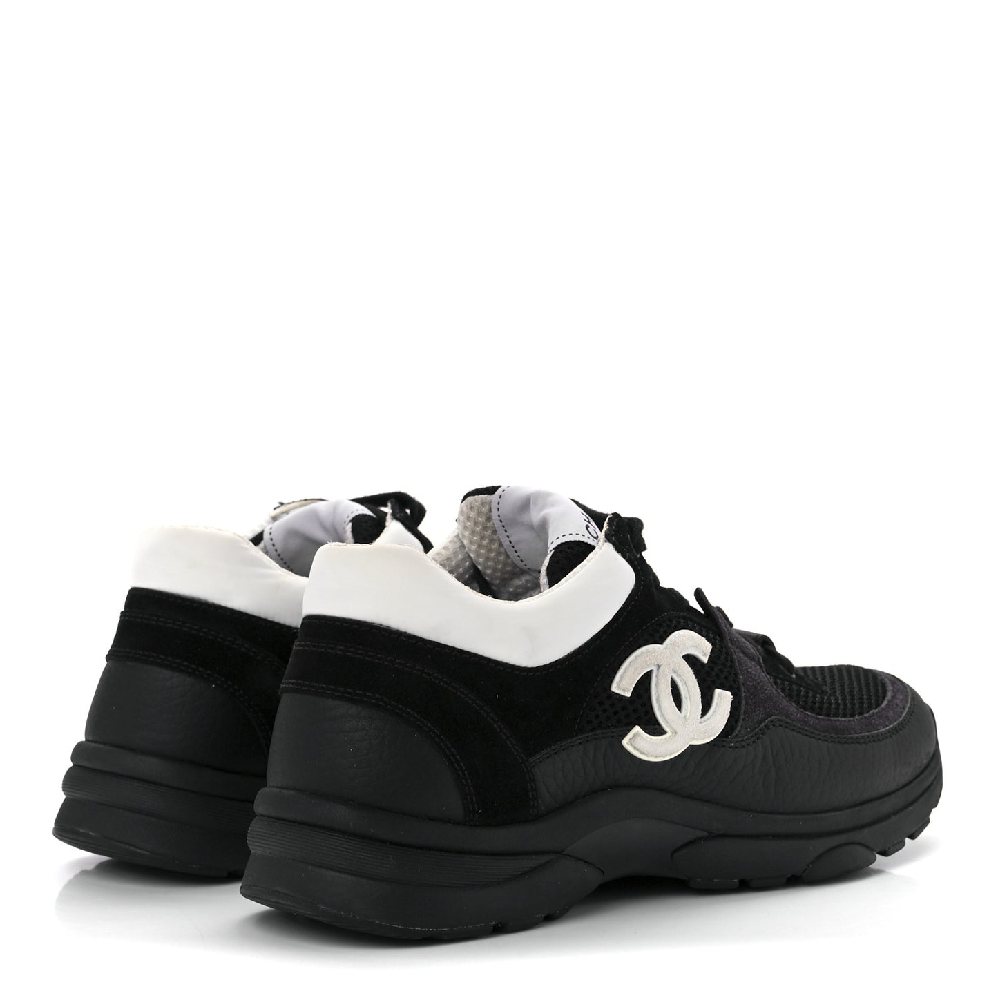 Mesh Suede Grained Calfskin Womens CC Sneakers 36.5 Black White
