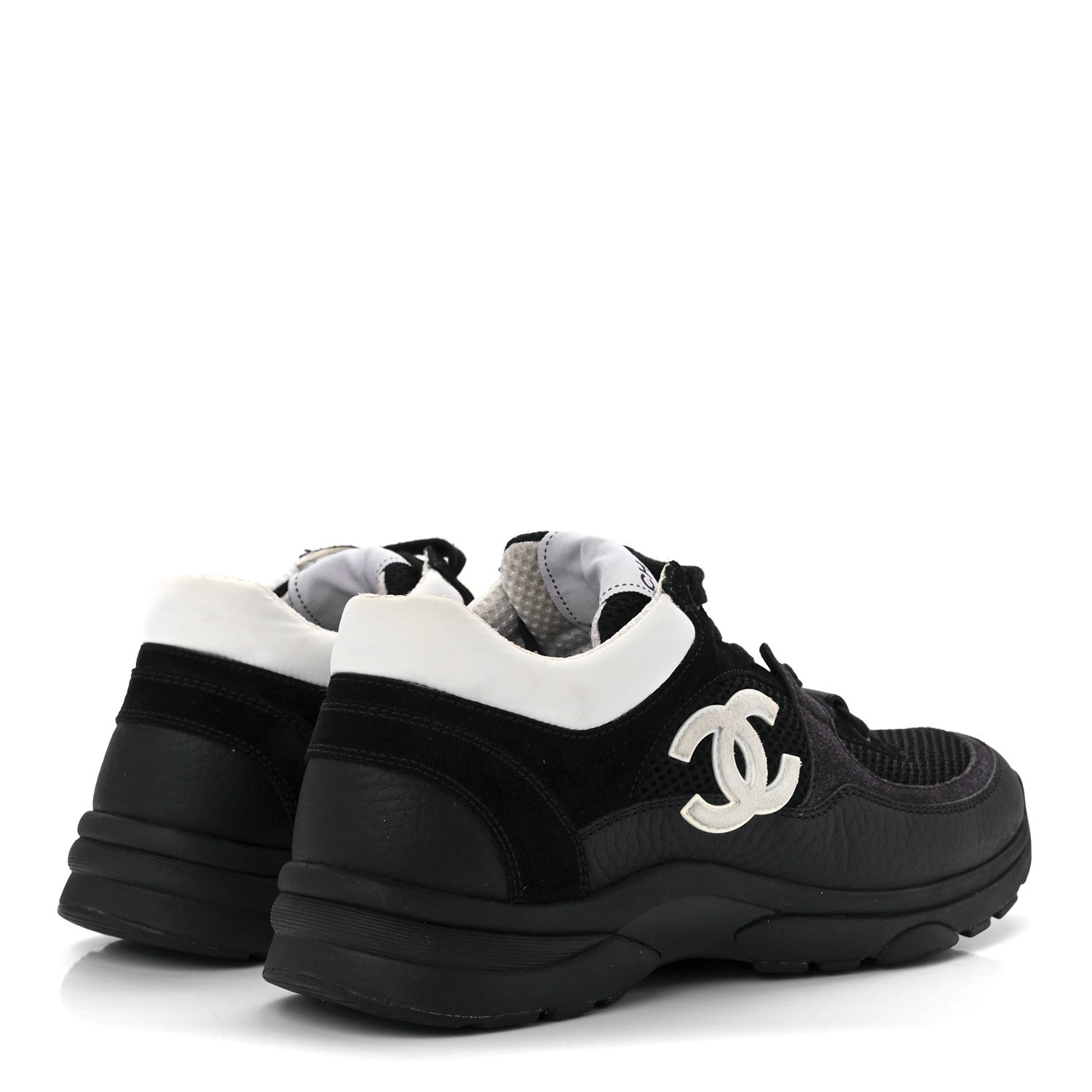 Chanel Mesh Suede Grained Calfskin Womens CC Sneakers 36.5 Black White 4 of 9