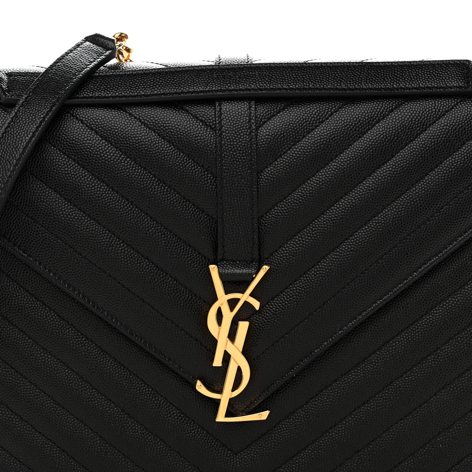 Saint Laurent Grain De Poudre Matelasse Chevron Large Monogram Satchel Black 8 of 13