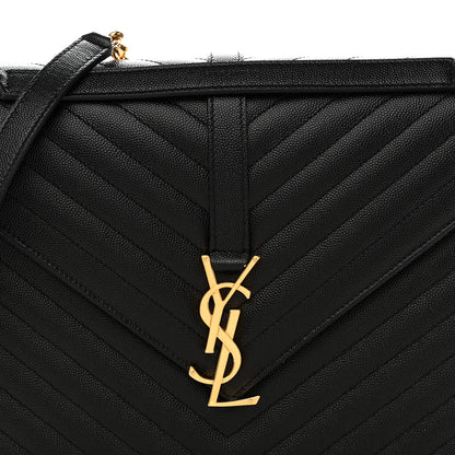 Saint Laurent Grain De Poudre Matelasse Chevron Large Monogram Satchel Black 8 of 13