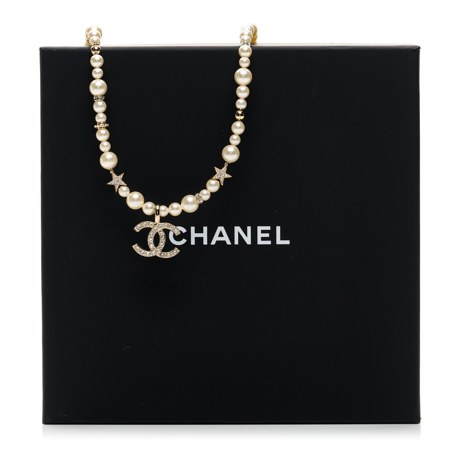 Pearl Crystal CC Star Choker Necklace Gold