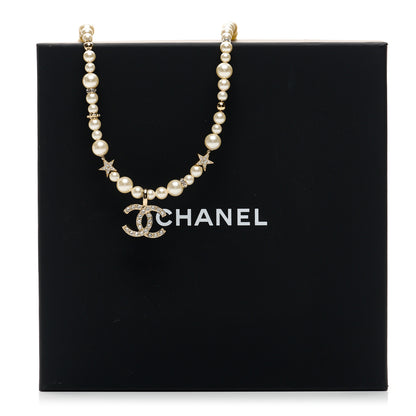 Chanel Pearl Crystal CC Star Choker Necklace Gold 6 of 6