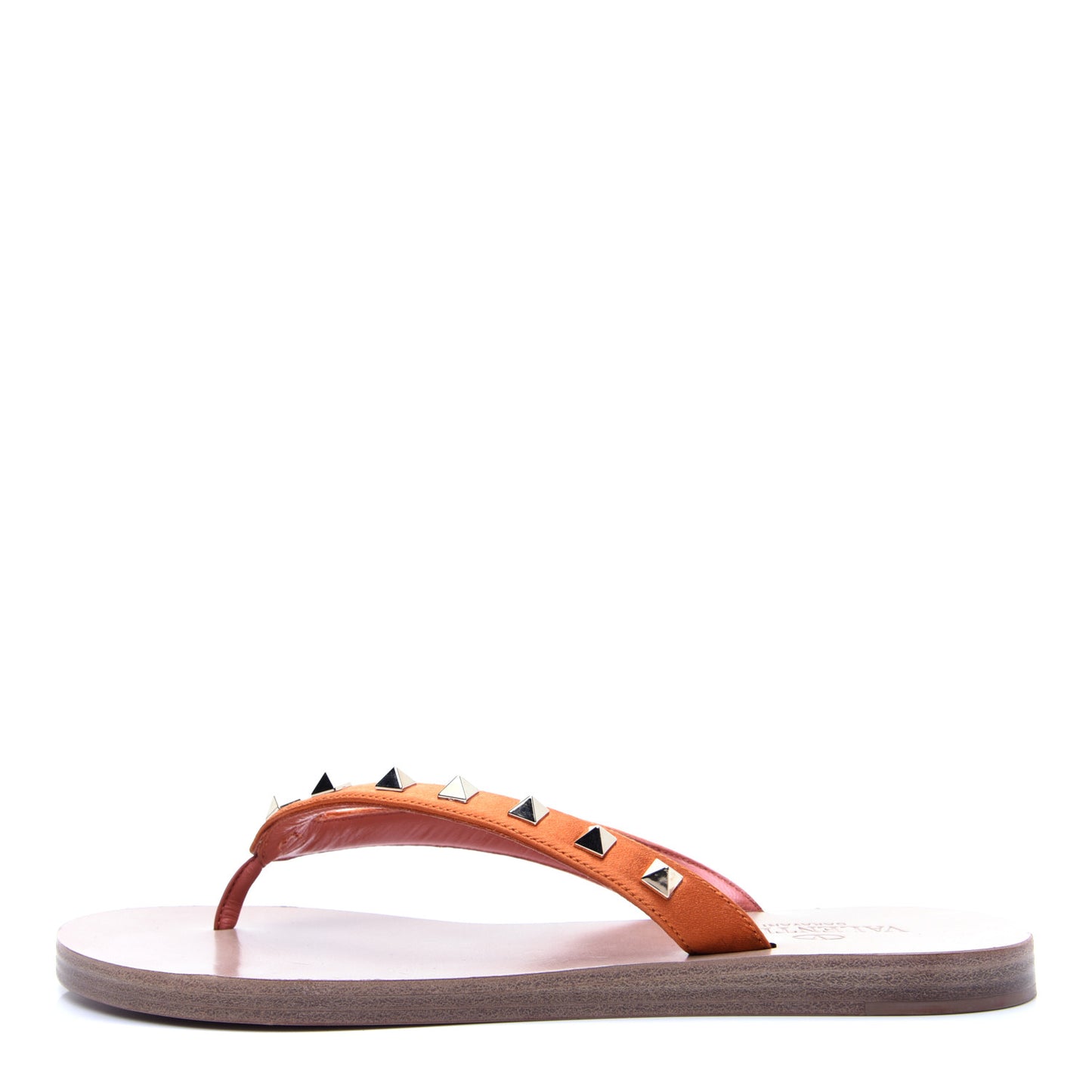 Satin Calfskin Rockstud Thong Sandals 36 Orange