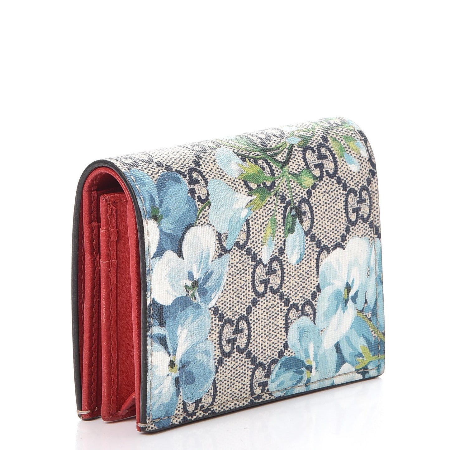 GG Supreme Monogram Blooms Card Case Beige Blue Navy Hibiscus Red