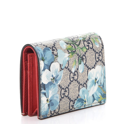 Gucci GG Supreme Monogram Blooms Card Case Beige Blue Navy Hibiscus Red 3 of 9