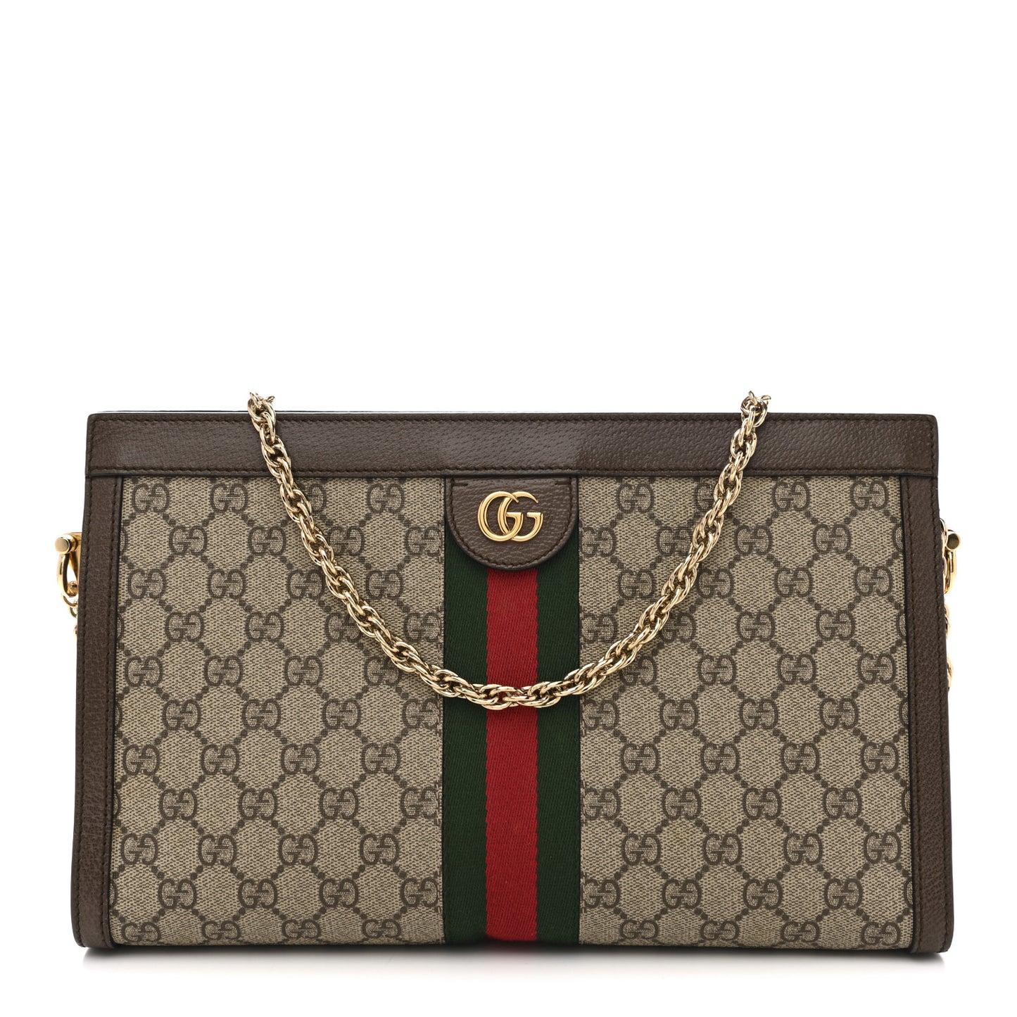 GG Supreme Monogram Web Medium Ophidia Chain Shoulder Bag Brown