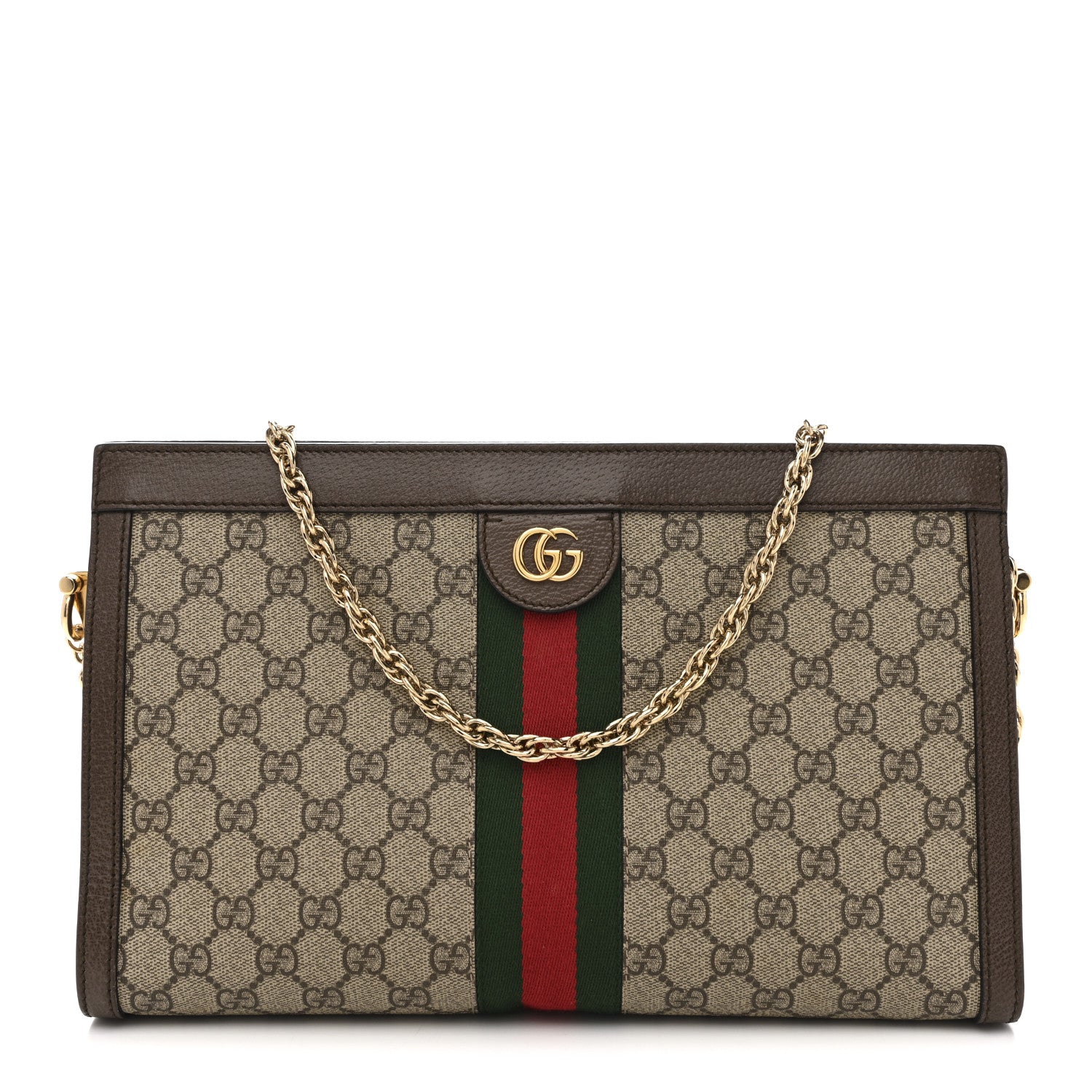 Gucci GG Supreme Monogram Web Medium Ophidia Chain Shoulder Bag Brown 1 of 14