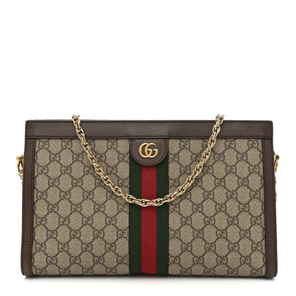 Gucci GG Supreme Monogram Web Medium Ophidia Chain Shoulder Bag Brown 1 of 14