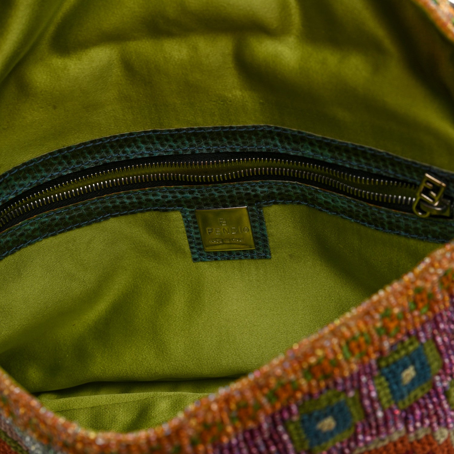 Fendi Wool Embroidered Beaded Lizard Baguette Multicolor 6 of 9