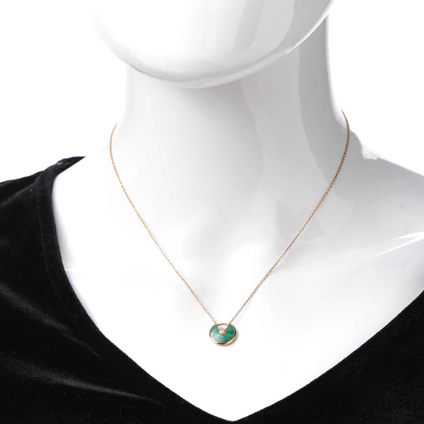 18K Pink Gold Diamond Malachite XS Amulette de Cartier Pendant Necklace