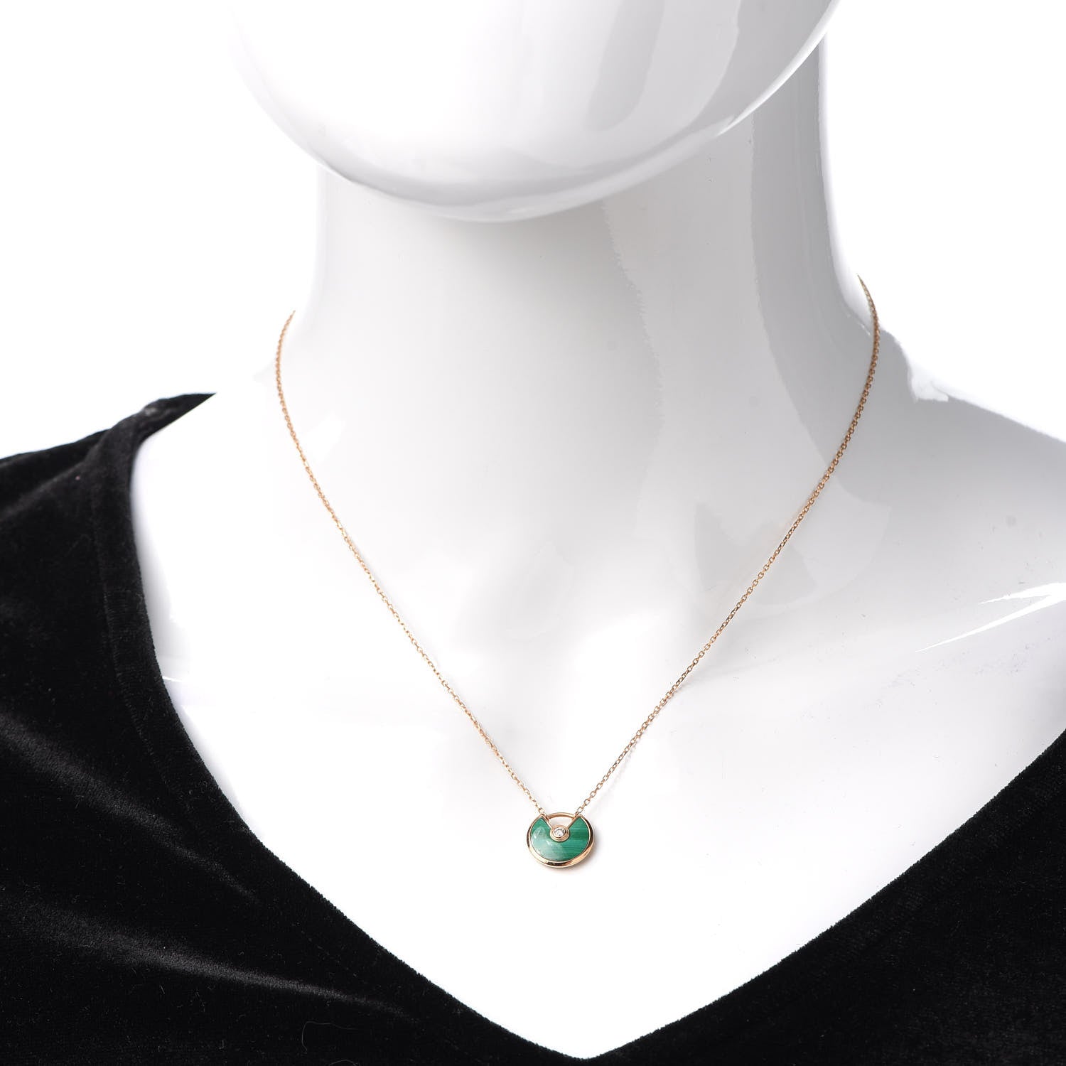 Cartier 18K Pink Gold Diamond Malachite XS Amulette de Cartier Pendant Necklace 2 of 5