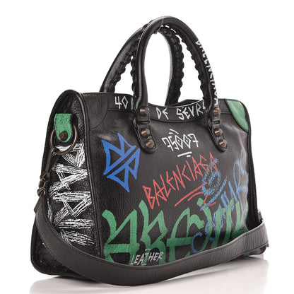 Balenciaga Agneau Graffiti All Over Classic Hardware S City Black Vert Rouge 3 of 9