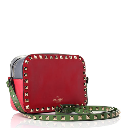 Valentino Garavani Vitello Colorblock Rockstud Camera Crossbody Bag Deep Rose Clover Grey Scarlet 2 of 6