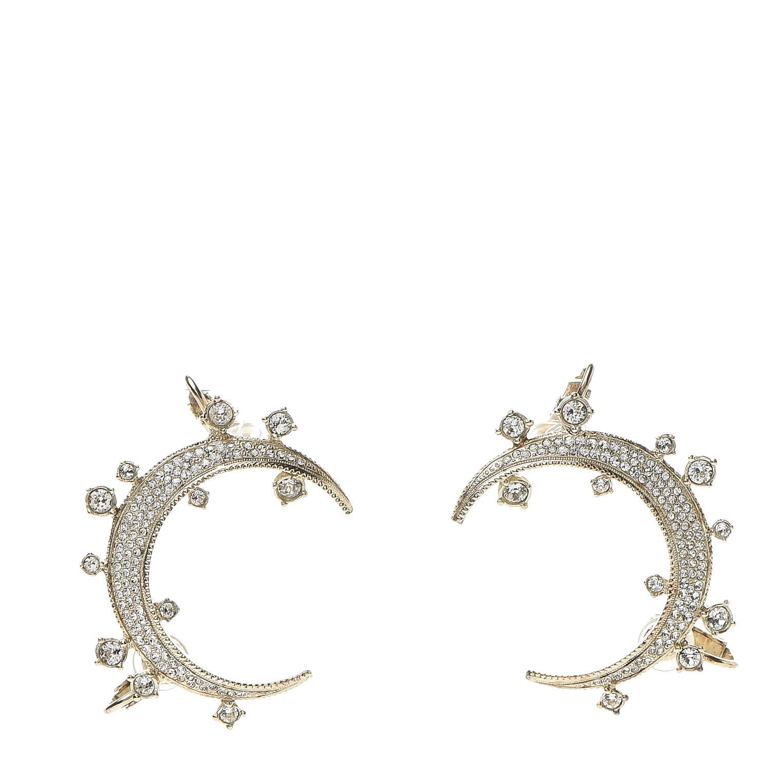 Chanel Crystal CC Crescent Moon Clip On Earrings Gold 1 of 5