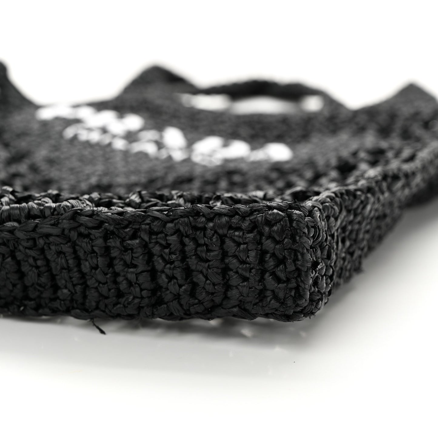 Yarn Raffia Effect Crochet Logo Embroidered Tote Bag Black