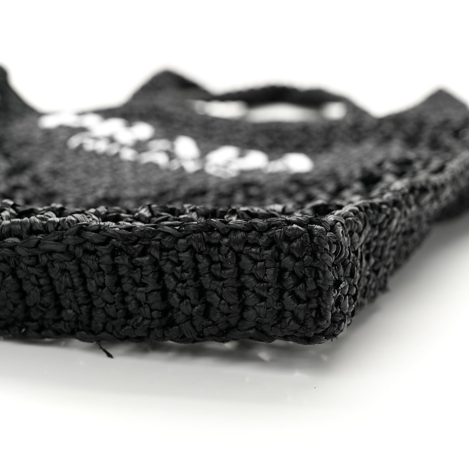 Prada Yarn Raffia Effect Crochet Logo Embroidered Tote Bag Black 9 of 9