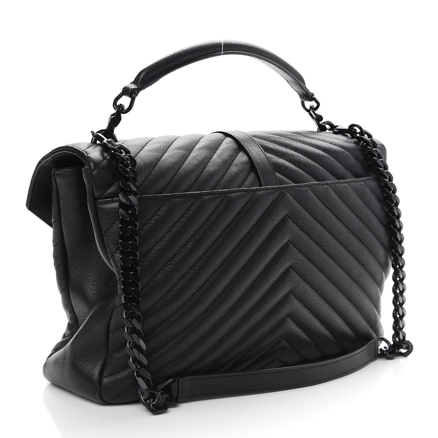 Sheepskin Matelasse Chevron Monogram Monochrome Monochrome Large College Satchel Black