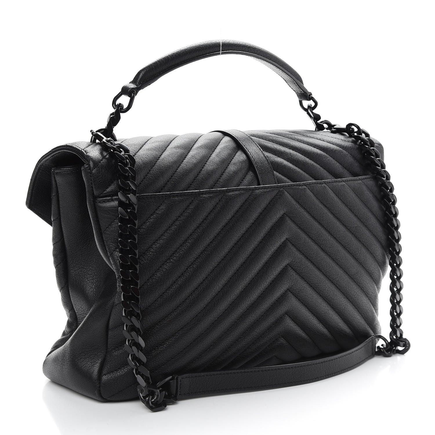 Saint Laurent Sheepskin Matelasse Chevron Monogram Monochrome Monochrome Large College Satchel Black 3 of 9