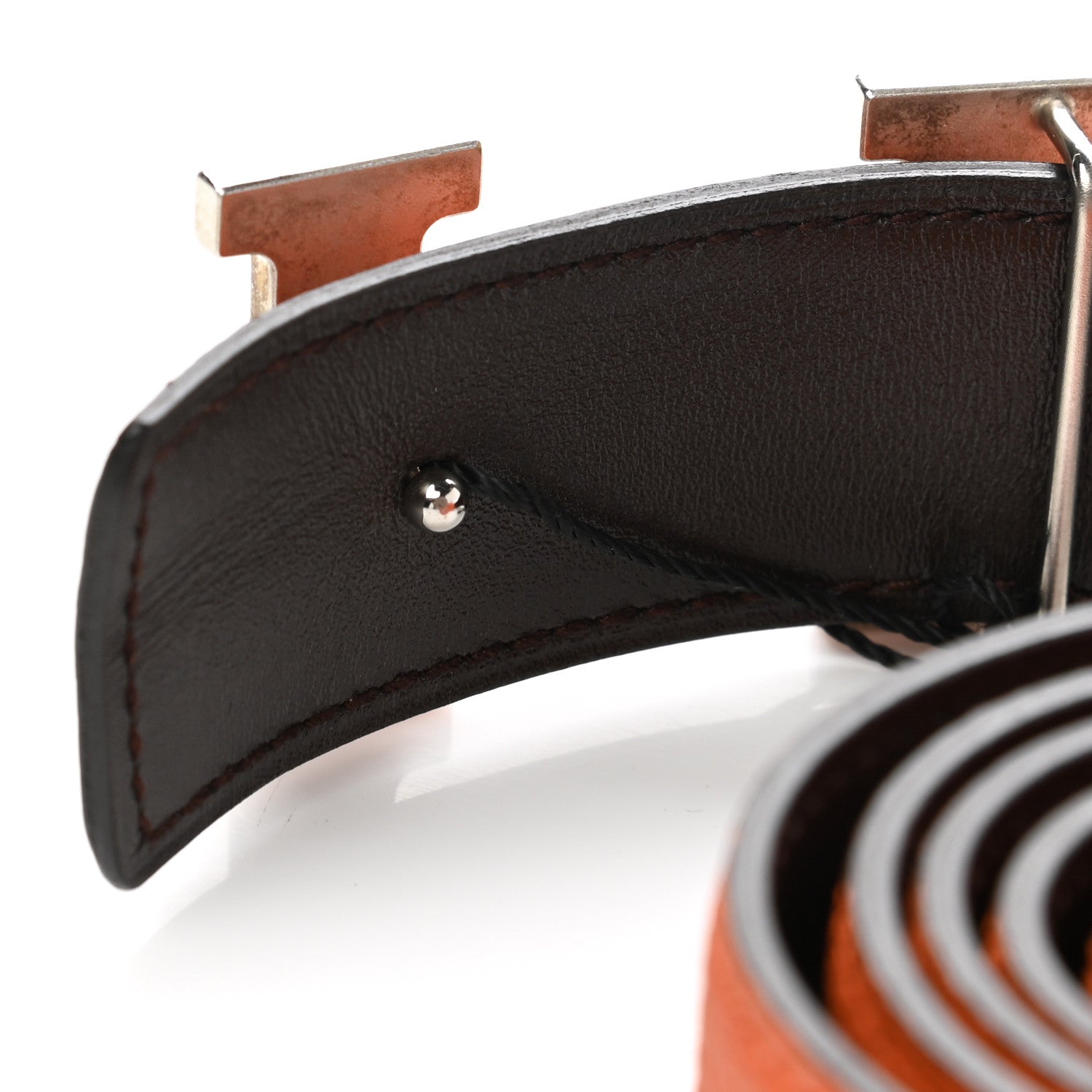 Hermes Togo Box 32mm H Belt 85 Orange Chocolate 3 of 6