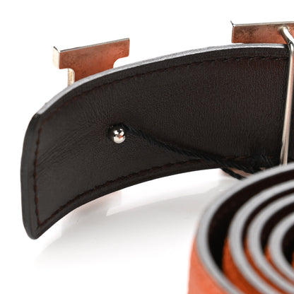 Hermes Togo Box 32mm H Belt 85 Orange Chocolate 3 of 6