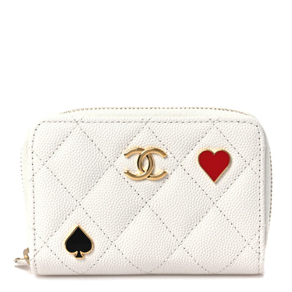 Chanel Caviar Enamel Coco Casino Quilted Zip Coin Purse White 1 of 8