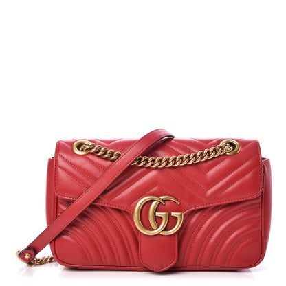 Gucci Calfskin Matelasse Small GG Marmont Shoulder Bag Hibiscus Red 1 of 7
