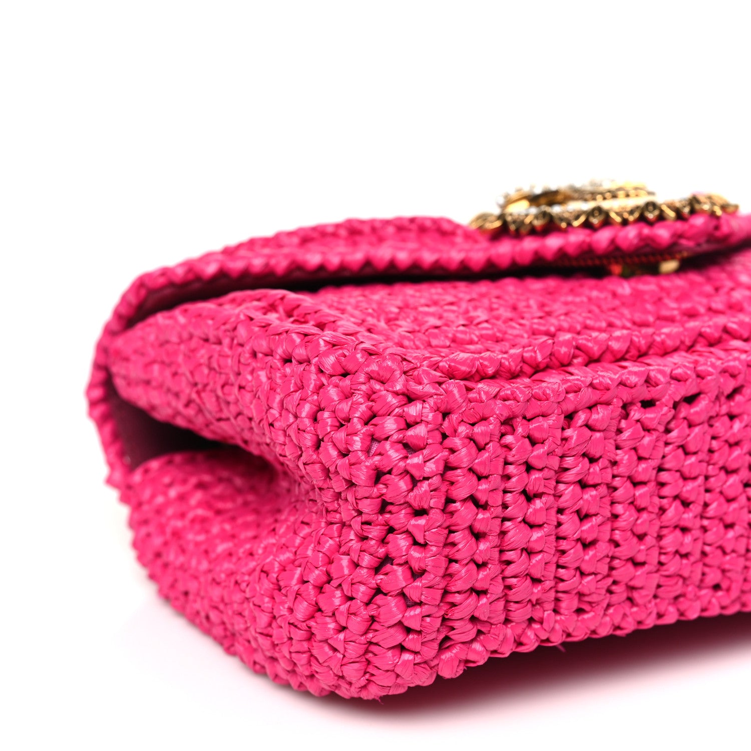 Dolce & Gabbana Raffia Woven Devotion Envelope Shoulder Bag Pink 8 of 9