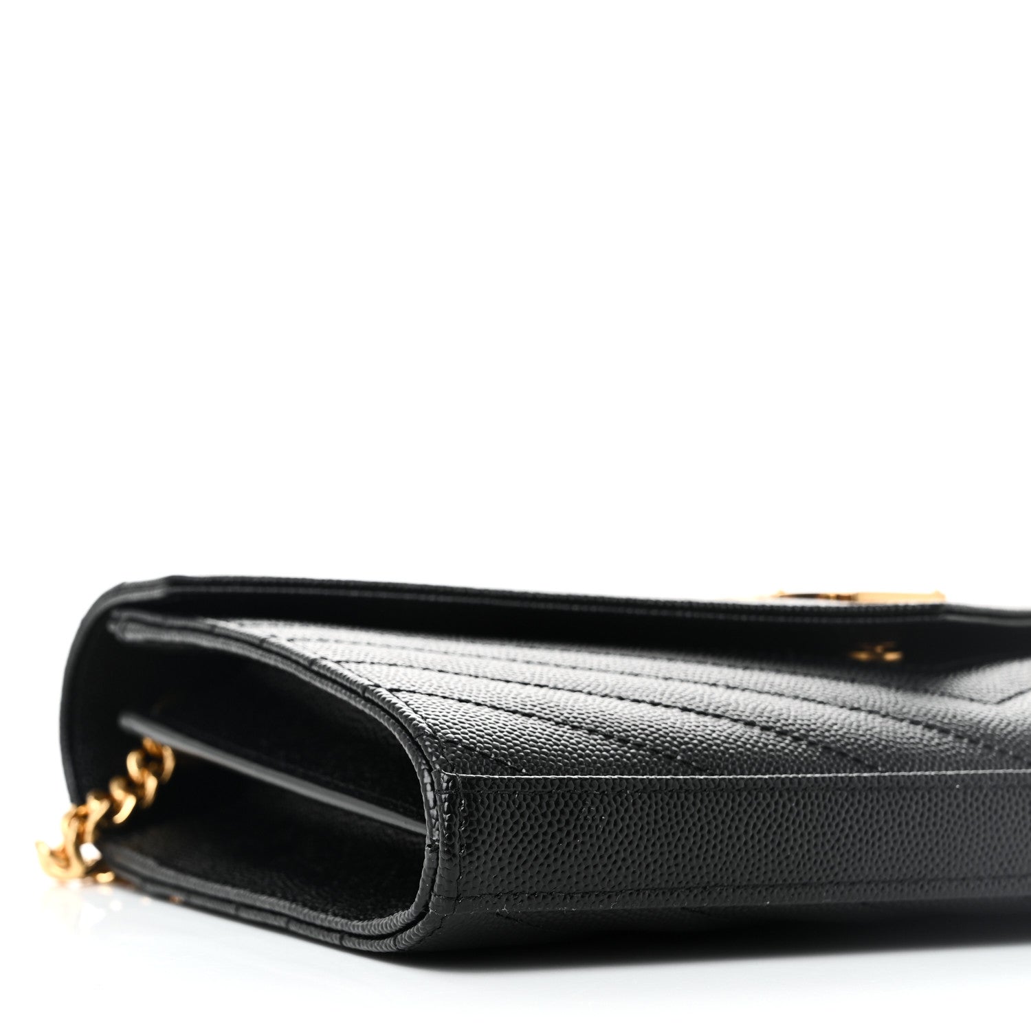 Saint Laurent Grain De Poudre Matelasse Chevron Monogram Chain Wallet Black 8 of 9
