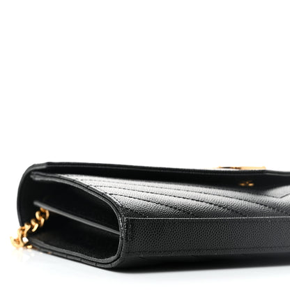 Saint Laurent Grain De Poudre Matelasse Chevron Monogram Chain Wallet Black 8 of 9