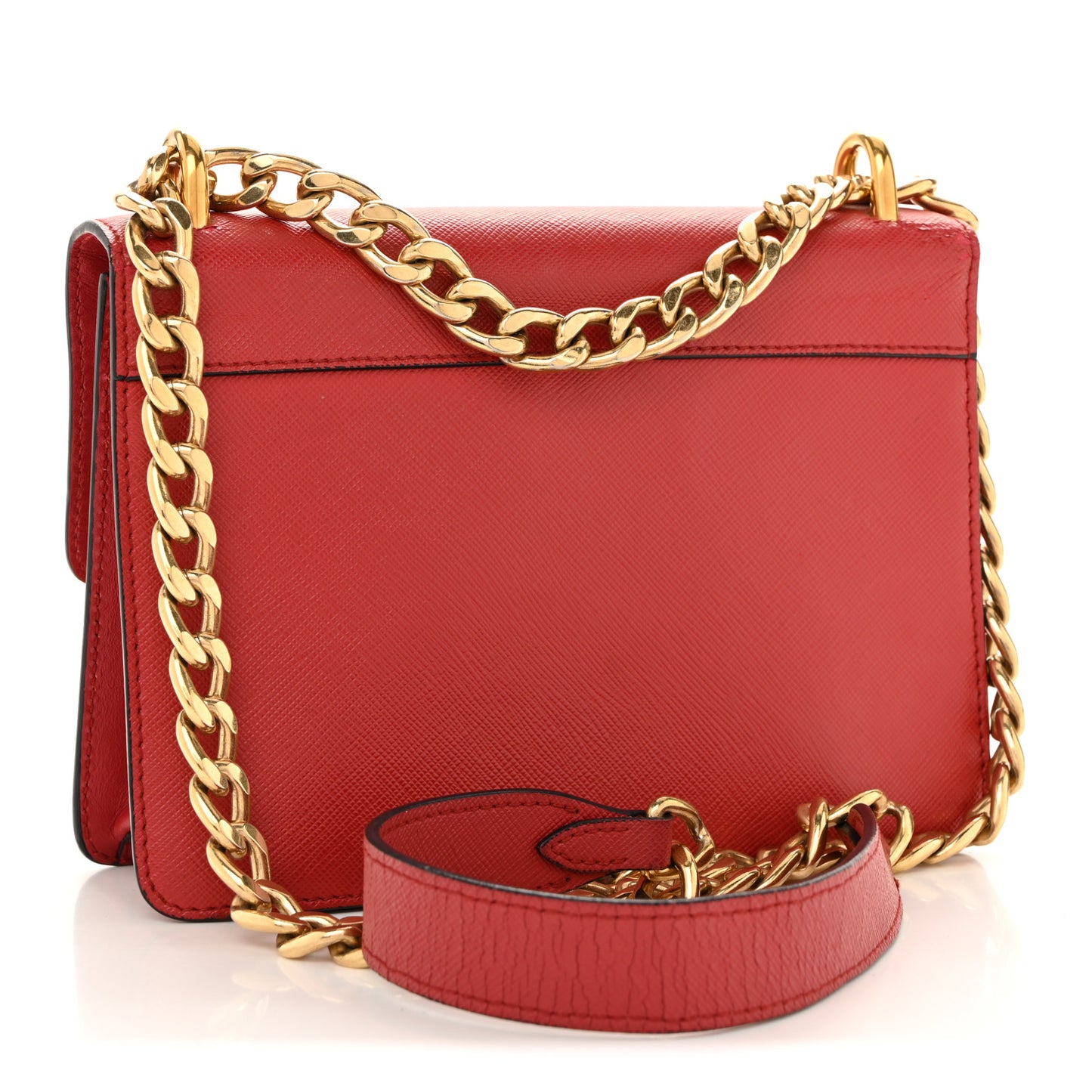 Saffiano Turn Lock Chain Shoulder Bag Fuoco