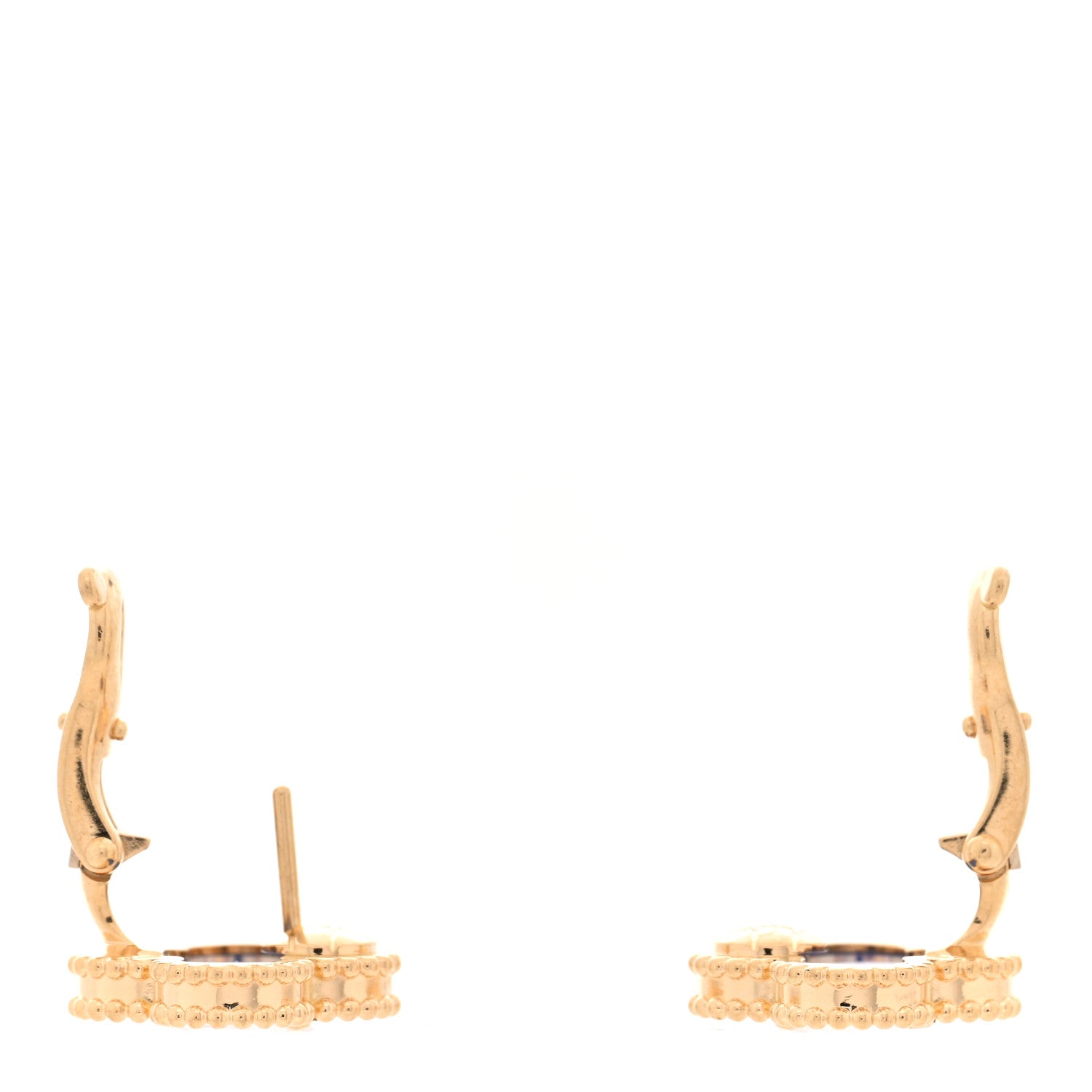 Van Cleef & Arpels 18K Yellow Gold Blue Agate Vintage Alhambra Earrings 3 of 4