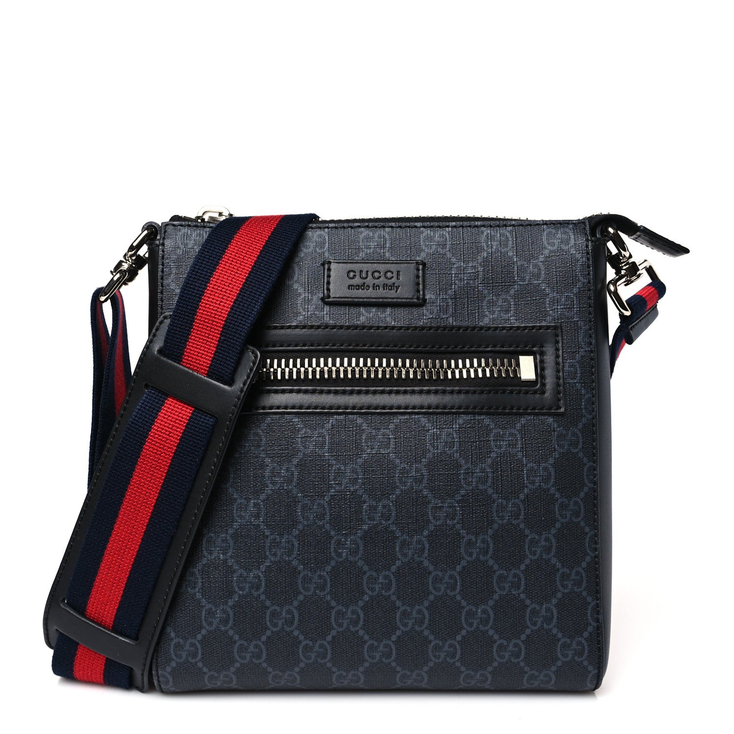 Gucci GG Supreme Monogram Web Small Flat Messenger Bag Black Grey 1 of 9