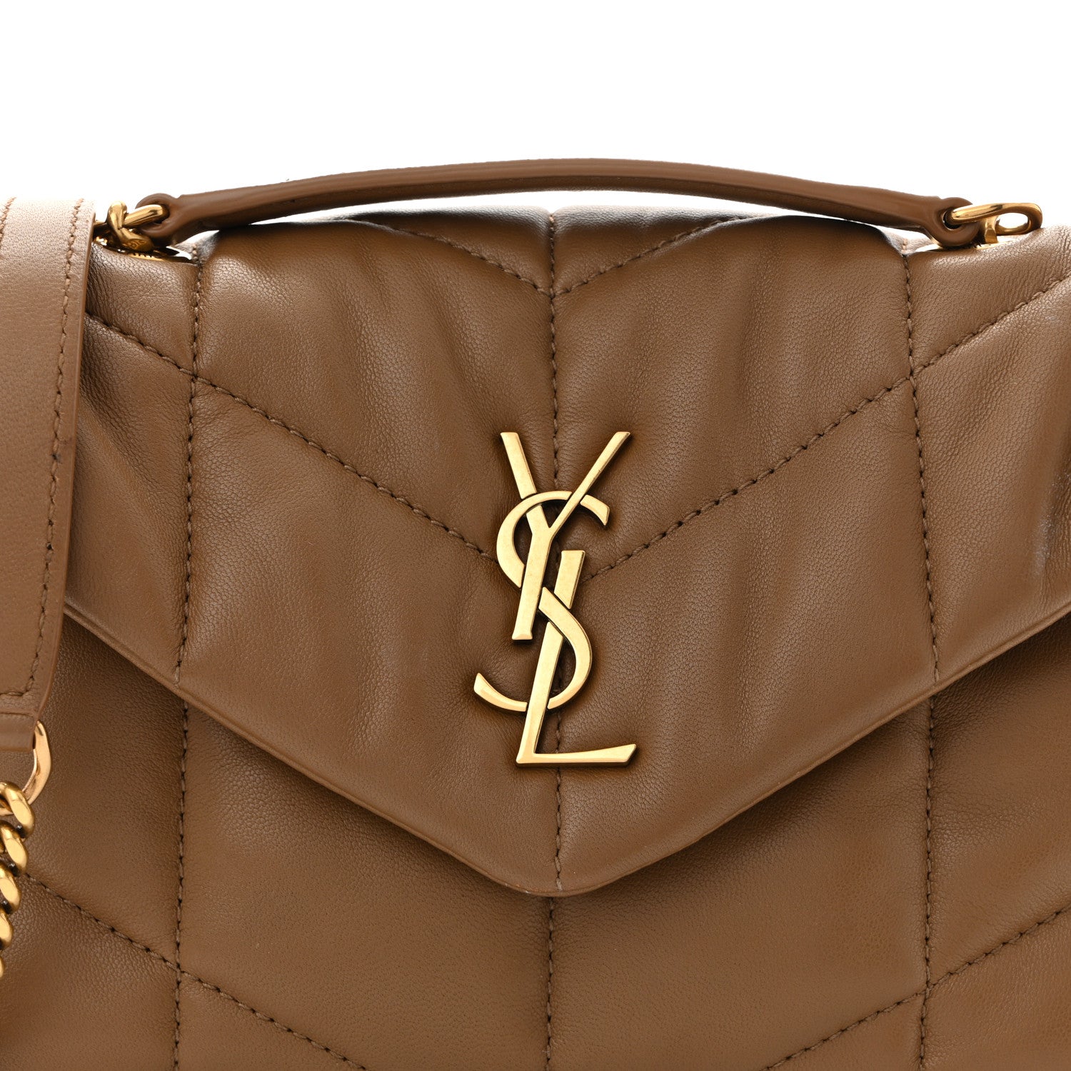 Saint Laurent Lambskin Quilted Toy Loulou Puffer Monogram Chain Satchel Dark Cork 8 of 10