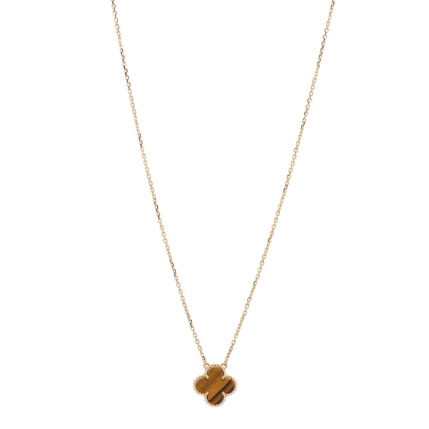 18K Yellow Gold Tiger Eye Vintage Alhambra Pendant Necklace