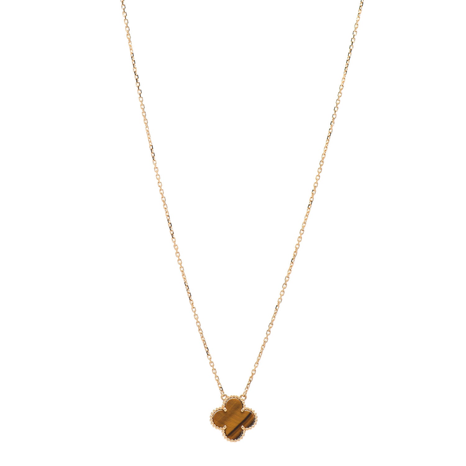 Van Cleef & Arpels 18K Yellow Gold Tiger Eye Vintage Alhambra Pendant Necklace 1 of 5
