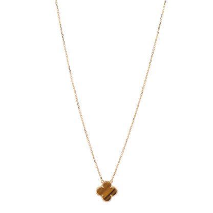 Van Cleef & Arpels 18K Yellow Gold Tiger Eye Vintage Alhambra Pendant Necklace 1 of 5