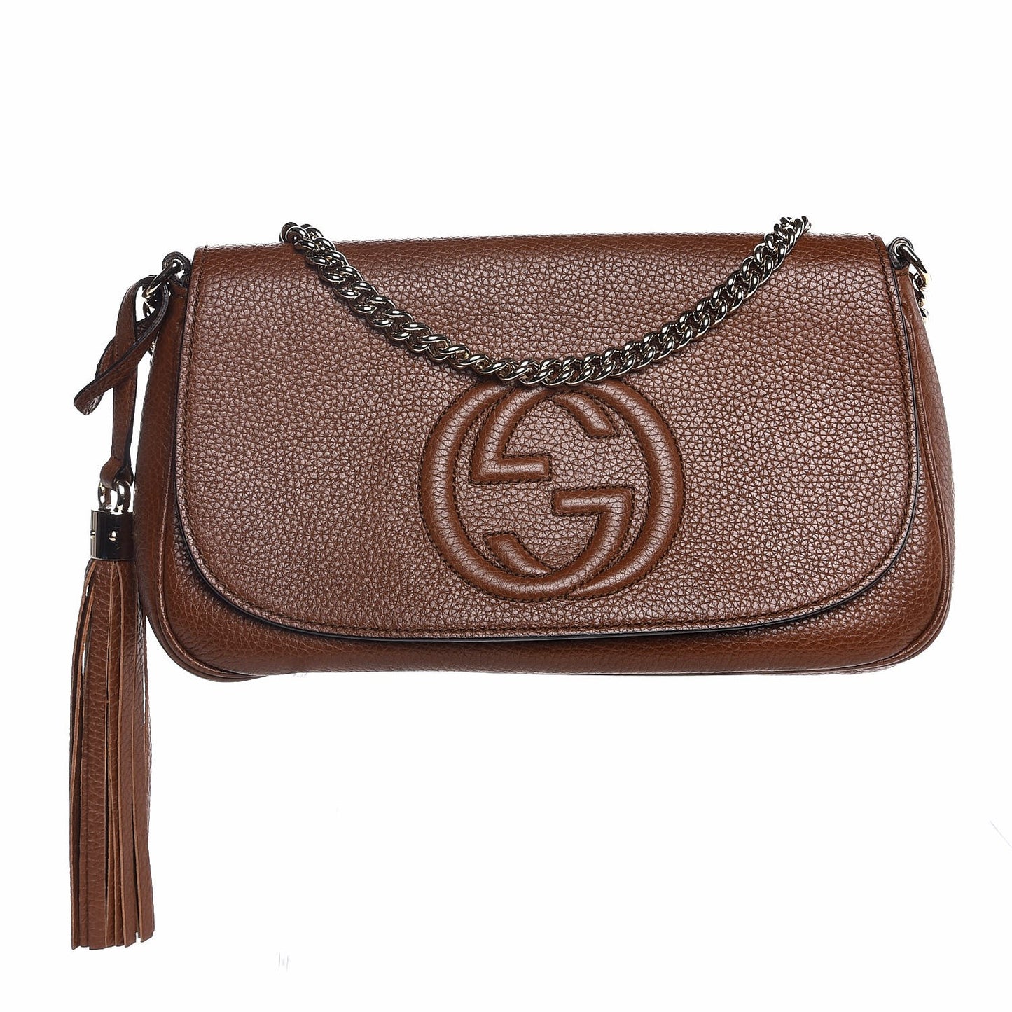 Pebbled Calfskin Medium Soho Flap Crossbody Brown