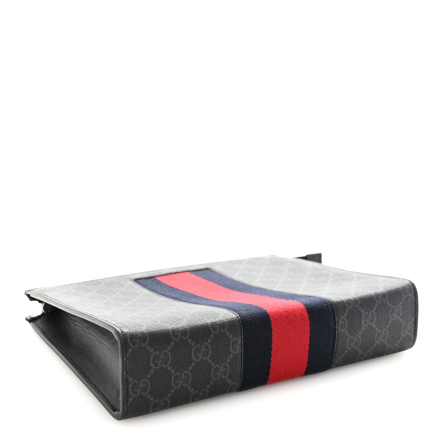 GG Supreme Monogram Selleria Calfskin Web New Web Cosmetic Case Black